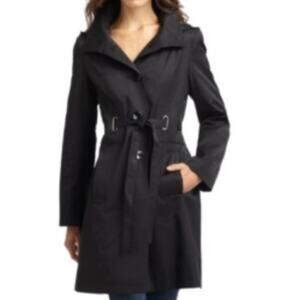 VIA SPIGA Black Trench Coat Jacket Sash Belt - Women’s Sz Small